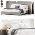 Modern Double Bed Design With Upholstered Headboard Soft Pillows And Nightstand