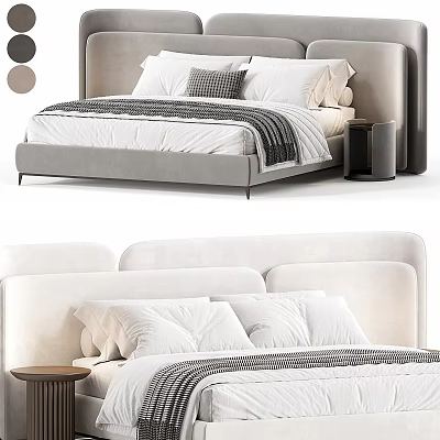 Modern Double Bed Design With Upholstered Headboard Soft Pillows And Nightstand 3d model