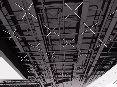 Modern Industrial Ceiling Design With Exposed Metal Grid Framework And Supports 3d model