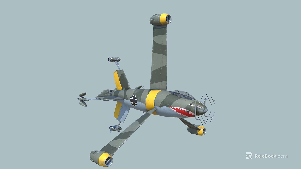Military Fighter Jet With Camouflage Paint Shark Mouth Design And Wings 3d model 