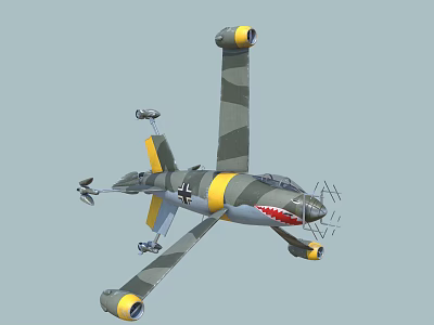 Military Fighter Jet With Camouflage Paint Shark Mouth Design And Wings 3d model