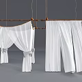 White Curtains Hanging On Wooden Rods With Bow Ties And Pleated Design
