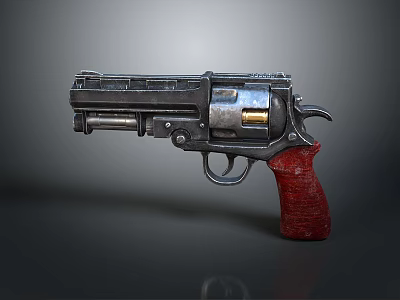 Vintage Revolver With Metallic Body Red Grip And Detailed Industrial Design 3d model