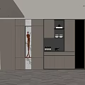 Elegant Modern Wine Cabinet In Kitchen Interior With Lighted Shelves And Wine Bottles
