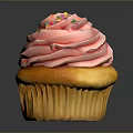 Delicious Cupcake With Pink Swirled Frosting And Colorful Sprinkles On Yellow Base