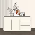 Minimalist Modern Entryway Console Table Side Cabinet With Drawers Doors Decorative Plants Photo Frame Ornaments