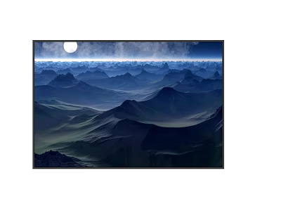 Tranquil Landscape Painting With Layered Mountain Ranges And Moonlit Night Sky 3d model