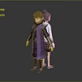 Two Animated Characters Standing In Purple And Light Colored Outfits With Ponytail Hairstyle