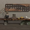 Quiet Duan Jing Strip Case Duan Jing Table Tea Cabinet Wall Cabinet Antique Frame Jewelry Ornaments Combination 3d model