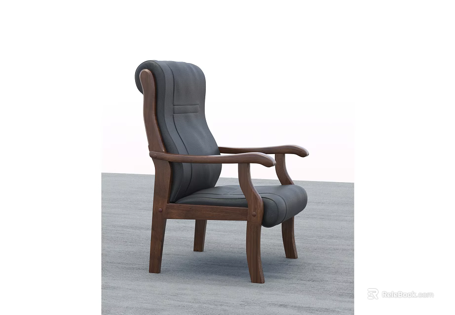 Classic Office Chair With Wooden Armrests Leather Seat And Comfortable Backrest Design 3d model 