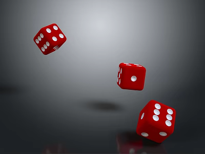 Three Red Dice With White Dots Flying On Black Background For Daily Use 3d model