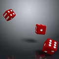 Three Red Dice With White Dots Flying On Black Background For Daily Use