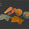 Fresh Vibrant Vegetables Carrots And Tomatoes With Decorative Green And Autumn Leaves