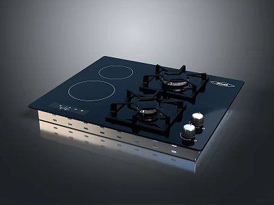 Modern Black Gas Hob With Two Burners Two Induction Zones Control Knobs And Sleek Surface 3d model