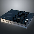 Modern Black Gas Hob With Two Burners Two Induction Zones Control Knobs And Sleek Surface 3d model