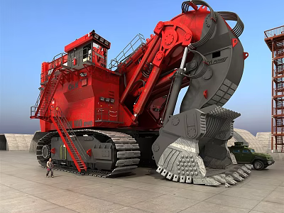 Red Tracked Functional Vehicle With Massive Bucket For Industrial Construction Sites 3d model