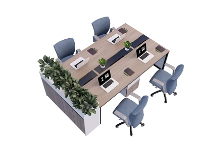 Modern Office Desk and Chair Office Desk and Chair Combination Computer Green Plant 3d model