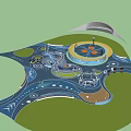 Garden Landscape Design For Children With Circular Areas Blue Flooring And Slide