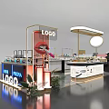 Elegant Modern Mall Counter With Display Shelves Products Lighting And Red Signage
