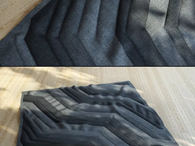 Modern Square Gray Rug with Herringbone Pattern on Wooden Floor and Sunlight Shadows 3d model