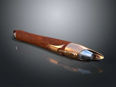 Elegant Wooden Metallic Pen With Shiny Finish And Sleek Design For Daily Writing Use 3d model