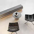 Modern Negotiation Table And Leather Chairs With Round Coffee Cup On Tray And Metal Strips