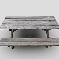 Rustic Wooden Outdoor Picnic Table With Attached Benches For Garden Use