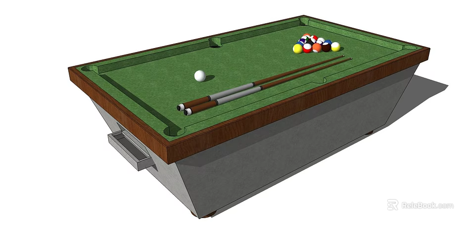 Professional Billiard Table With Green Felt Surface Balls And Cues For Game Room 3d model