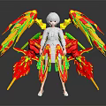 Game and Movie Character With Silver Gray Hair White Top Red Yellow Green Colorful Structures