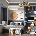 Kids Room Interior Design With Bed Pillows Bookshelf Desk And Teddy Bear Decor