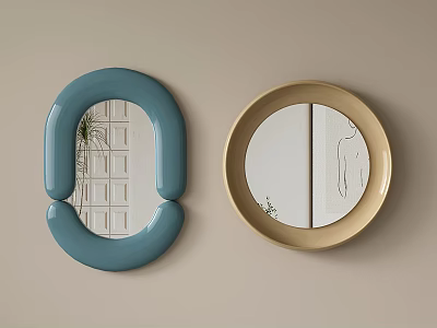 Blue Curved and Beige Round Decorative Mirrors Wall Mounted Home Design 3d model