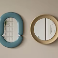 Blue Curved and Beige Round Decorative Mirrors Wall Mounted Home Design