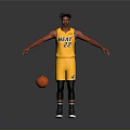 Man Wearing Yellow HEAT 22 Jersey Standing with Basketball on Gray Background