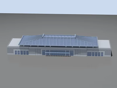 Modern Public Building Exterior With Sloped Glass Skylight Roof And Gray White Facade 3d model