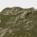 Natural Garden Landscape With Lush Green Grassland And Rocky Hill Terrain