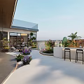 Roof Garden Outdoor Seating Area With Wooden Coffee Table And Plants Modern Design