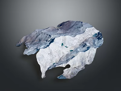 3D Terrain Landscape with Snowy Mountains Blue Lakes and Gray Background 3d model