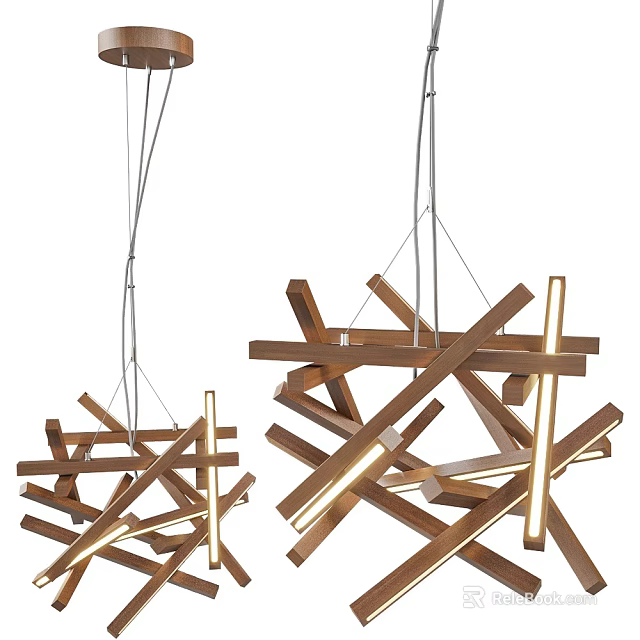 Modern Wooden Pendant Lights With Geometric Crossed Structure And Illuminated Design 3d model 