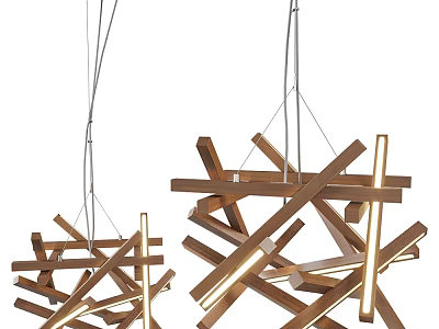 Modern Wooden Pendant Lights With Geometric Crossed Structure And Illuminated Design 3d model