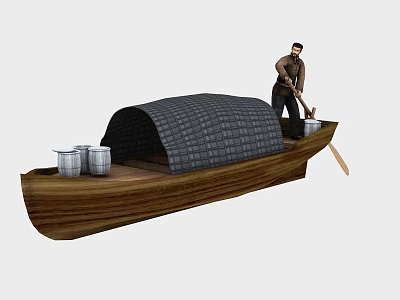 Rowing boat fishing boat fisherman cargo ship ancient cargo ship loading boat boatman farmer ancient man 3d model