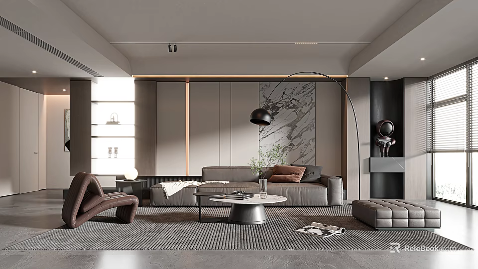 Elegant Modern Living Room Interior Design With Sofa Coffee Table Floor Lamp And Decorative Painting 3d model 