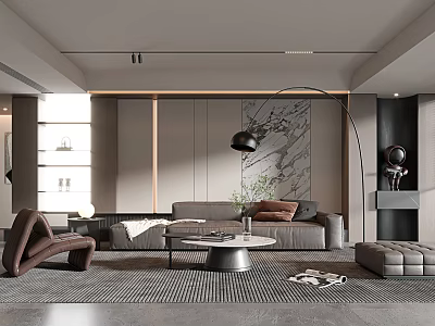 Elegant Modern Living Room Interior Design With Sofa Coffee Table Floor Lamp And Decorative Painting 3d model