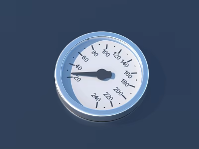 Round Dial Gauge With White Face Clear Scale Marks And Black Pointer On Dark Background 3d model