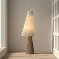 Modern Minimalist Floor Lamp With Wooden Base And White Pleated Lampshade