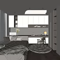 Modern Tatami Bedroom Interior Design With Tatami Bed Striped Quilt Desk And White Cabinets