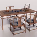 Traditional Wooden Tea Table And Chairs With Tea Set And Teacups
