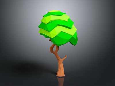 Cartoon Scene with Low Poly Tree Vibrant Green Canopy and Brown Trunk 3d model