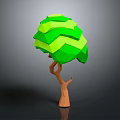 Cartoon Scene with Low Poly Tree Vibrant Green Canopy and Brown Trunk