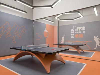 Modern Entertainment Room Interior With Ping Pong Table Sports Murals And Modern Lighting 3d model