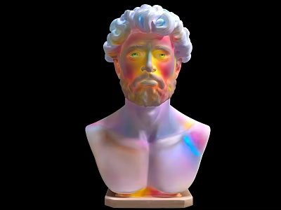 Game Movie Character Bust With Curly White Hair Beard Yellow Eyes Iridescent Sheen Black Background 3d model